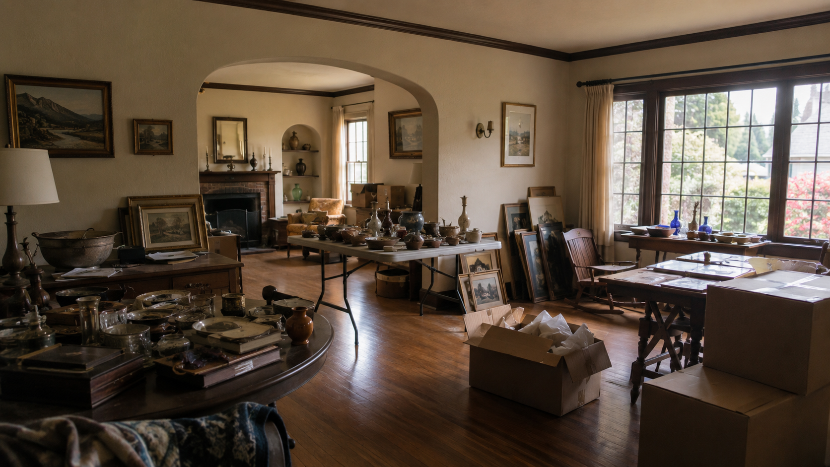 Before: Pasadena estate home with items being sorted and prepared for estate sale — Triumphant Estate Sales Los Angeles